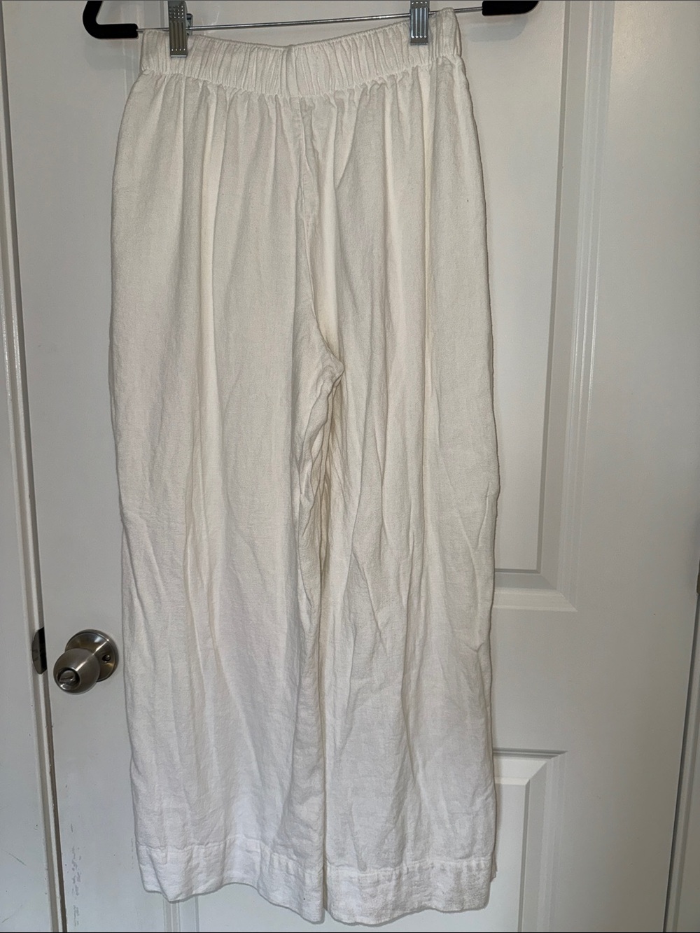 Abercrombie & Fitch A&F Linen-Blend Pull-On wide leg pant white Small short - Picture 4 of 4